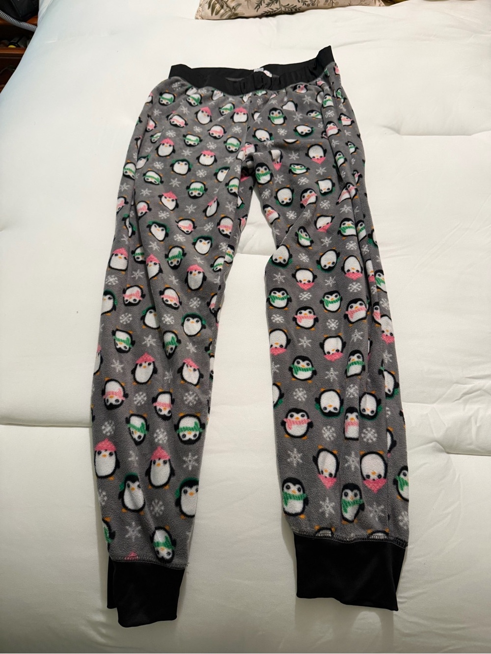 Gray Penguin Print Fleece Jogger Pajama Pants